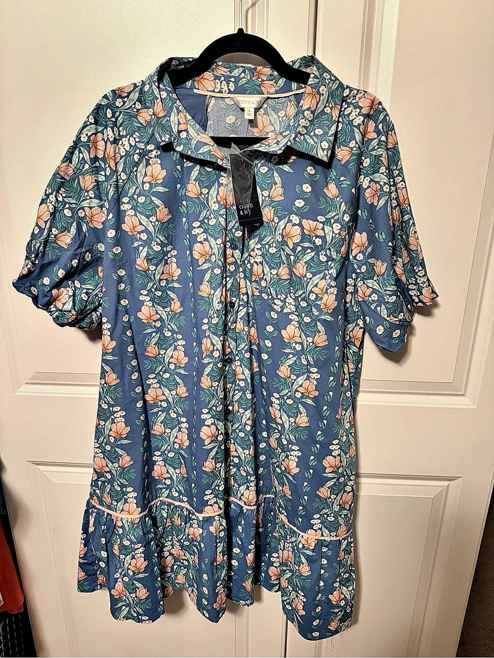 Crown & Ivy Floral Stripe Dress Floral Mini Dress in Blue Size XL NWT